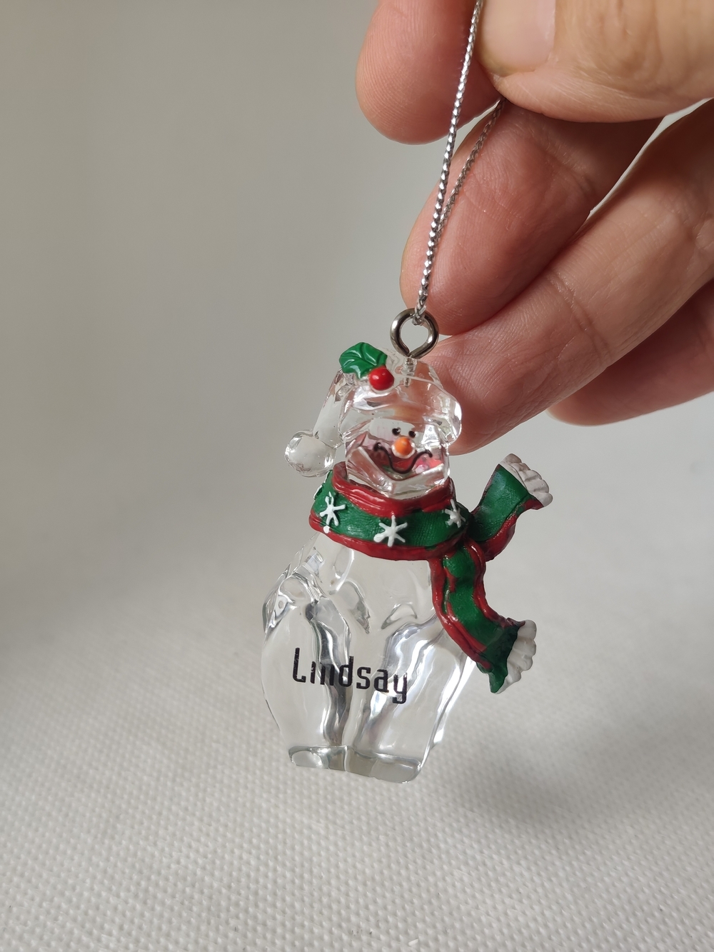 3/$20💗LINDSAY Personalized Clear Resin SNOWMAN Ornament 2" x 1” GANZ NWT